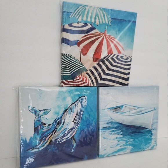 Nautical Home Decor Beach Summer Wall Art Decor Set of 3 - Picture 1 of 8